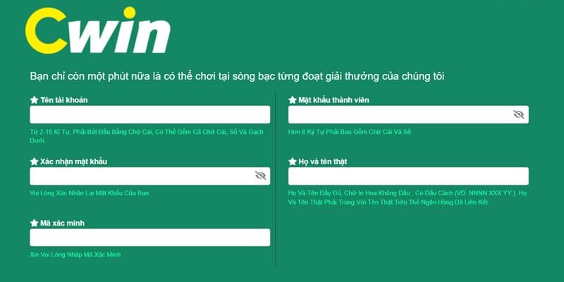 Điền thông tin cá nhân theo biểu mẫu đăng ký nhà cái cung cấp