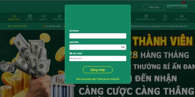 Đăng nhập vào tài khoản là bước đầu để rút tiền CWIN